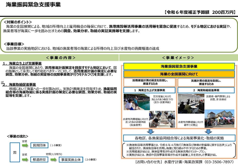 海業振興緊急支援事業の事業概要が記載された水産庁の資料